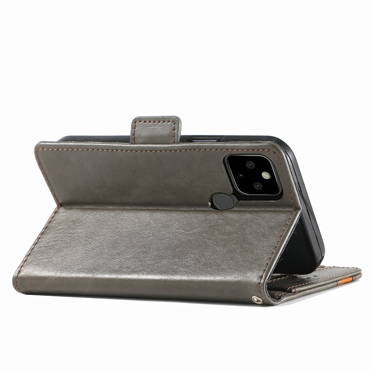 Grey PU leather folio flip case with front flap and magnetic closure for Google Pixel 5a
