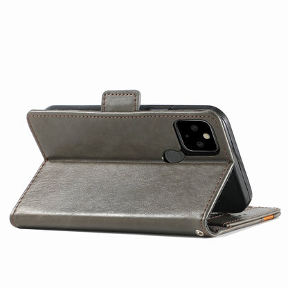 Grey PU leather folio flip case with front flap and magnetic closure for Google Pixel 5a