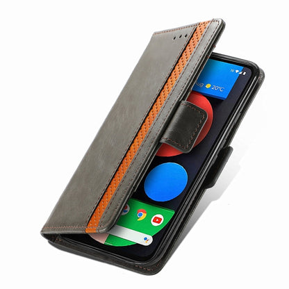 Grey PU leather flip phone case with orange stripe and magnetic band for Google Pixel 5a