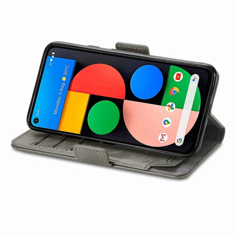 Grey PU leather flip wallet case with magnetic closure and card holder for Google Pixel 5a