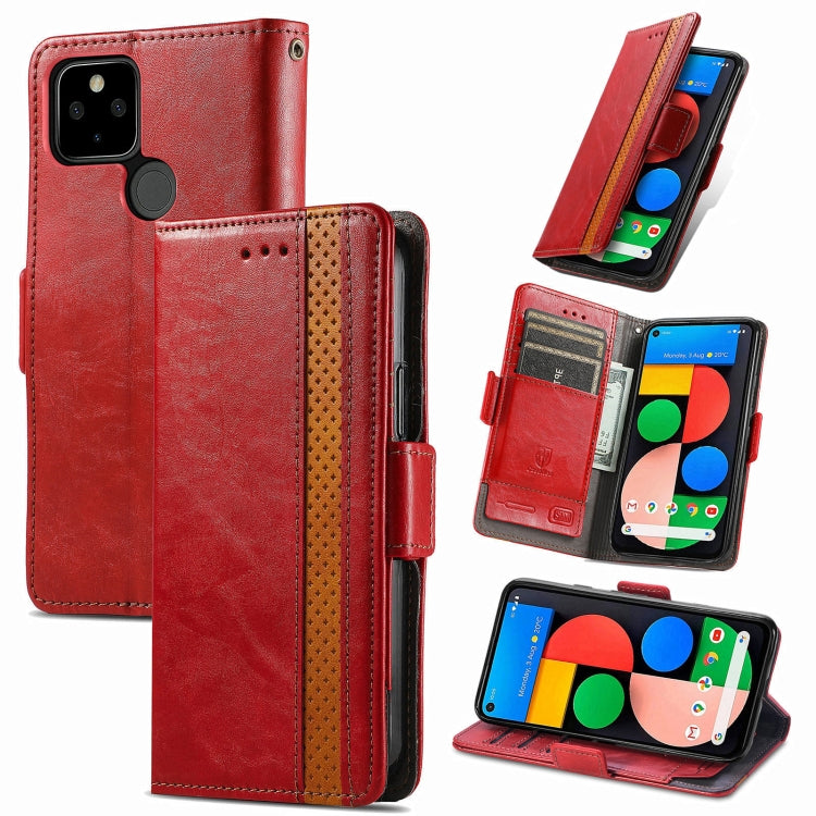 Red PU leather flip phone wallet case with dual magnetic closure and card slots