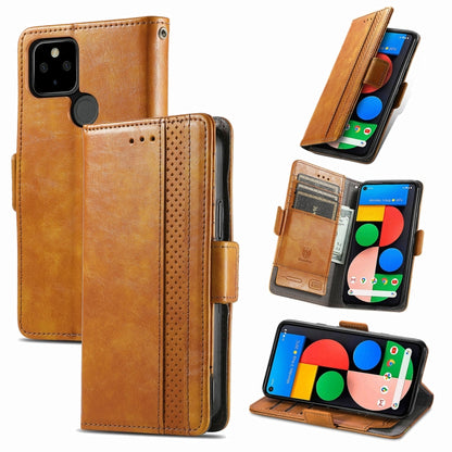 Brown PU leather flip phone case with card slots and magnetic closure for Google Pixel 5a