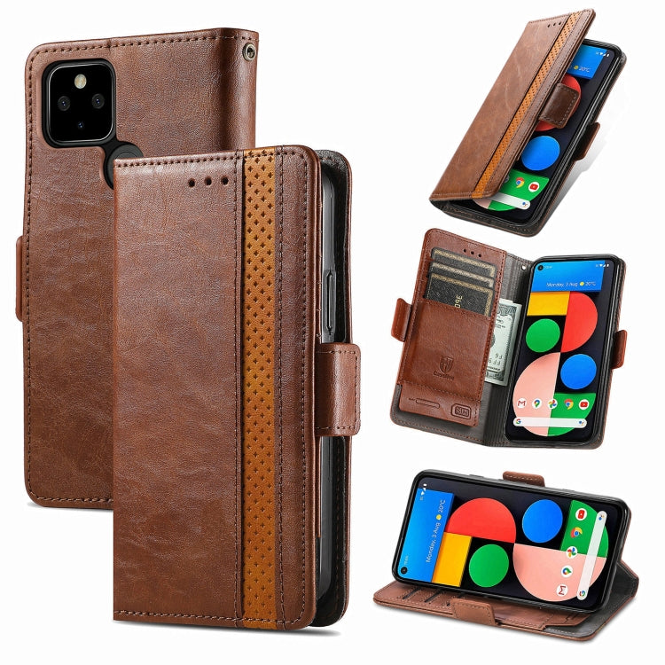 Brown PU leather folio flip case with card slots and magnetic front for Google Pixel 5a