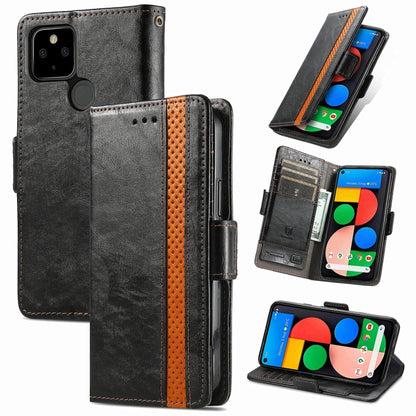 Black PU leather flip phone case with magnetic holder and card slots for Google Pixel 5a