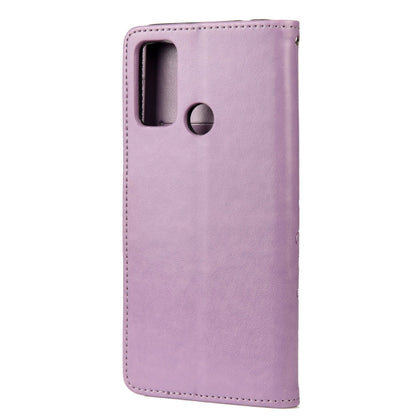 Light purple leather phone case with cutout for camera and speaker, flip cover closed