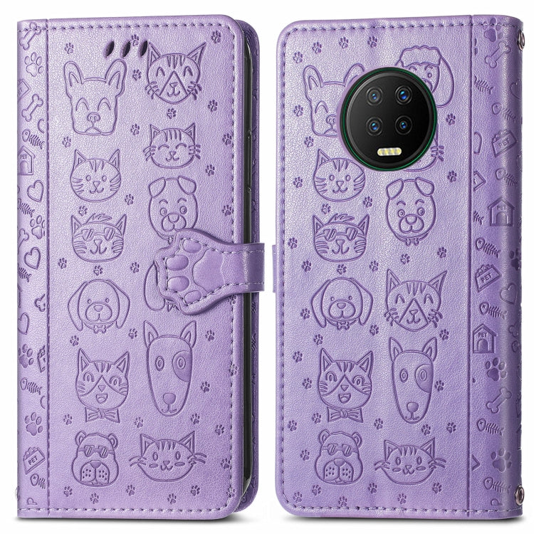Purple cat and dog embossed wallet phone case with flip cover and magnetic strap