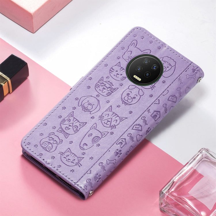 Lavender purple cat and dog embossed leather flip phone case with camera cutout