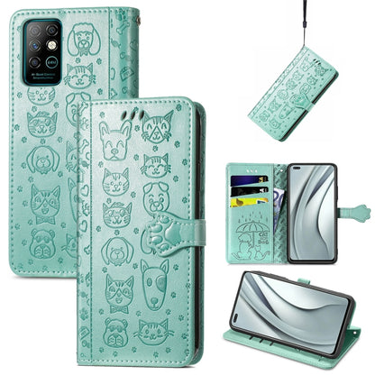 Aqua cat-and-dog embossed leather phone wallet case with card slots and lanyard