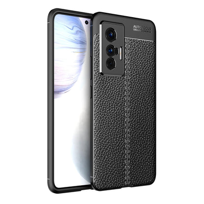 Black litchi-texture TPU phone case with raised camera cutouts and shock protection