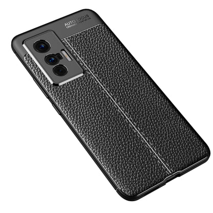 Black textured TPU phone case with diagonal seam detail and triple-camera cutout