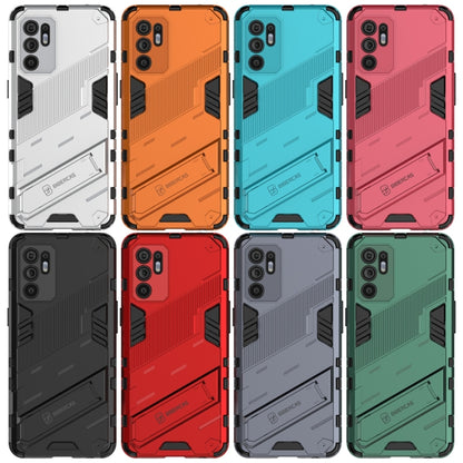 Set of rugged phone cases in white, orange, teal, pink, black, red, gray, green