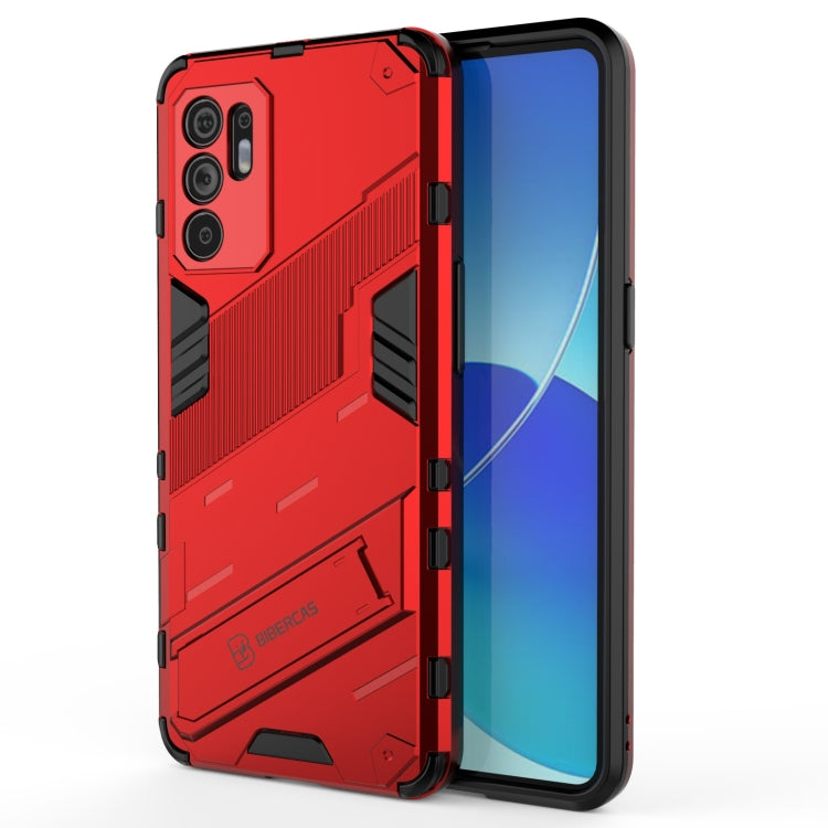 Red rugged phone case with shockproof TPU sides and raised camera protection