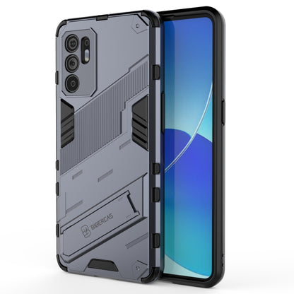 Grey armored phone case with shockproof TPU, textured grip, and camera cutouts.