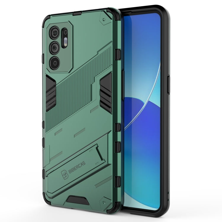 Green armored phone case with shockproof TPU, rugged texture, and camera cutouts.