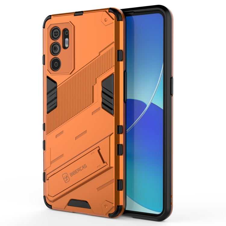 Rugged shockproof phone case with raised camera cutouts, orange armor style shell