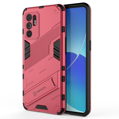 Rugged shockproof phone case with raised camera cutouts, red armor style shell