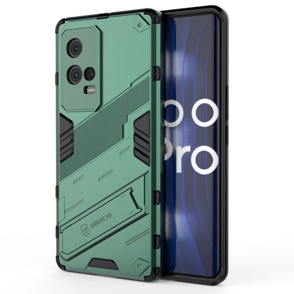 Green armored phone case with shockproof TPU; front and back display protective design.