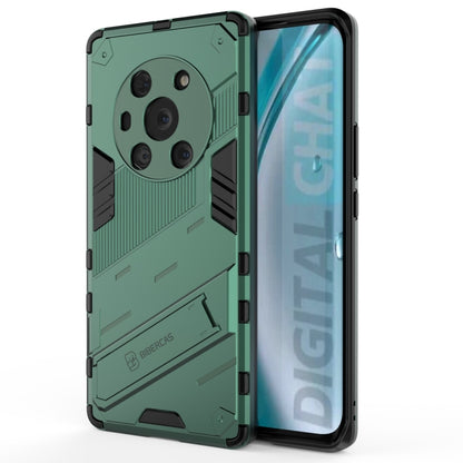 Green armored phone case with shockproof TPU, textured grip, and camera cutouts.