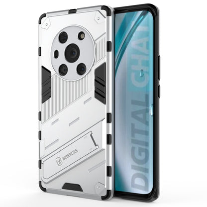 Rugged shockproof phone case with raised camera cutouts, white armor style shell