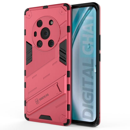 Rugged shockproof phone case with raised camera cutouts, red armor style shell