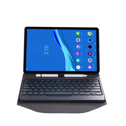 Black detachable Bluetooth keyboard tablet case with tablet docked in landscape mode