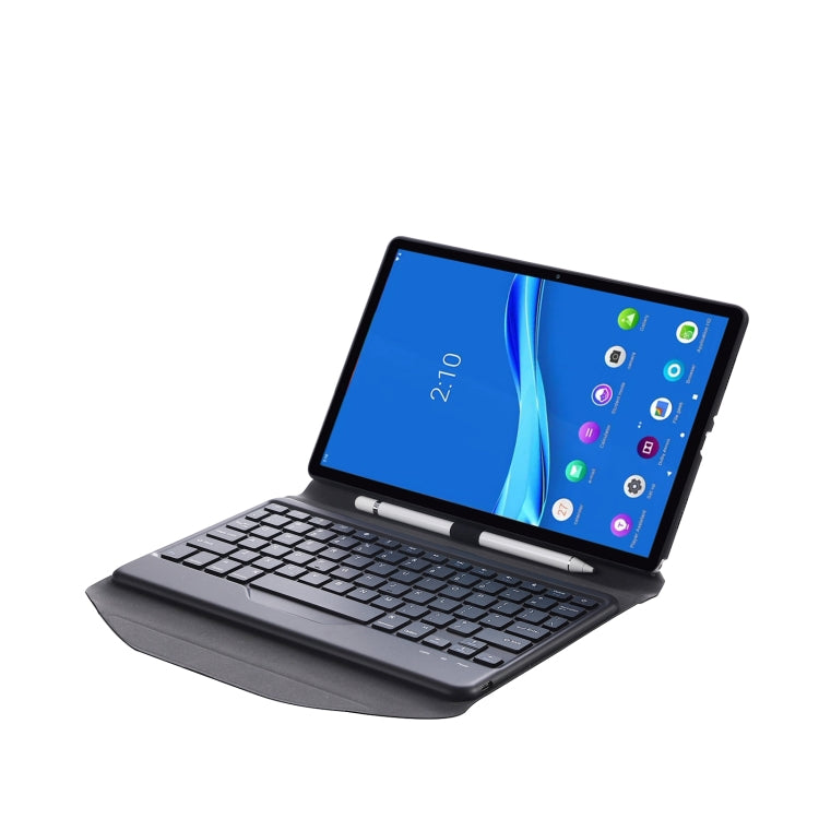 Black detachable Bluetooth keyboard tablet case with tablet and built-in keyboard tray