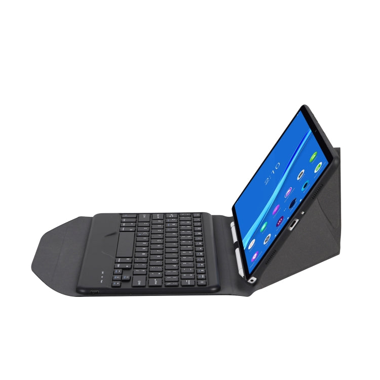 Black detachable Bluetooth keyboard tablet case with keyboard docked and tablet propped