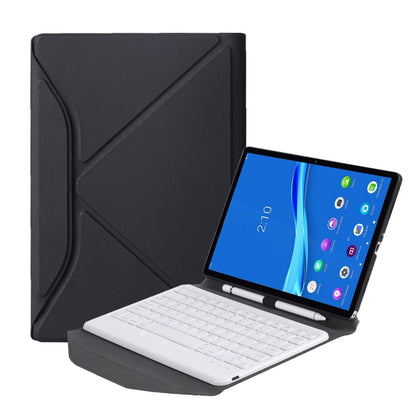 Black detachable Bluetooth keyboard tablet case with white keyboard and folding cover
