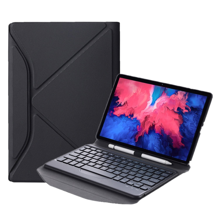 Black detachable Bluetooth keyboard tablet case with tablet displaying colorful wallpaper