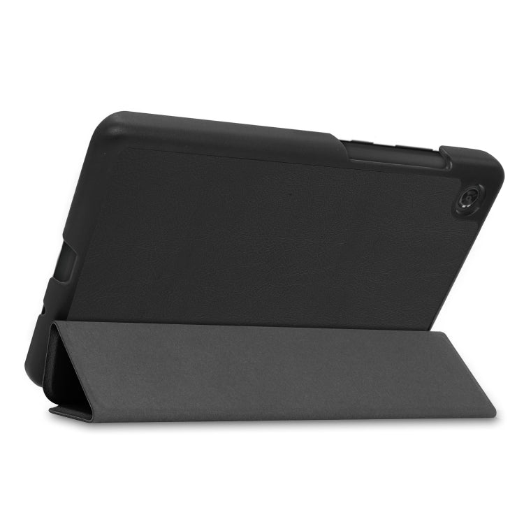 Black textured flip leather case in landscape stand position for Lenovo Tab M7 3rd Gen.