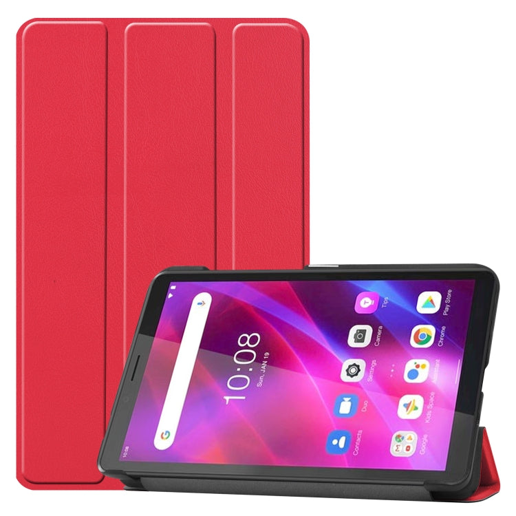 Red textured flip leather case with three-fold stand for Lenovo Tab M7 3rd Gen.