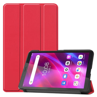 Red textured flip leather case with three-fold stand for Lenovo Tab M7 3rd Gen.
