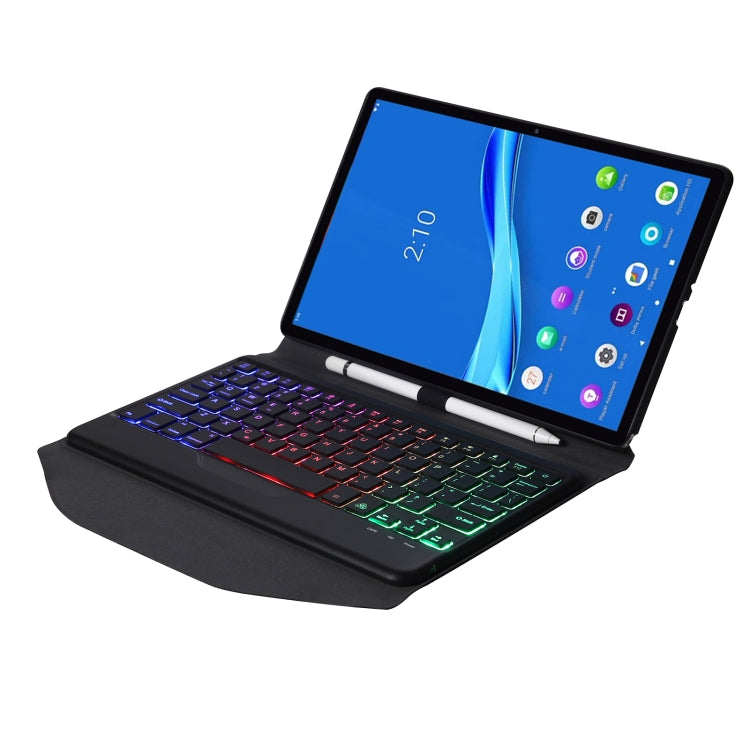 Black detachable Bluetooth keyboard case with backlit keys and stylus in pen slot
