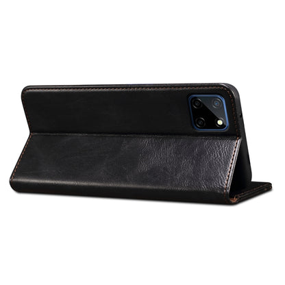 Black textured leather flip case with side edge cover and camera cutout