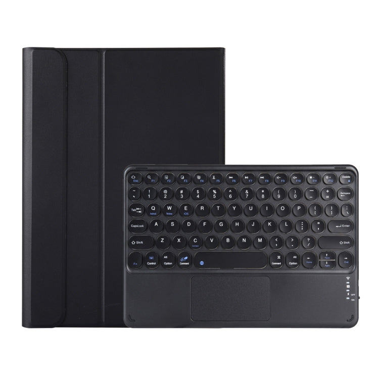 Black Bluetooth keyboard case with fold cover and built-in trackpad, keyboard visible