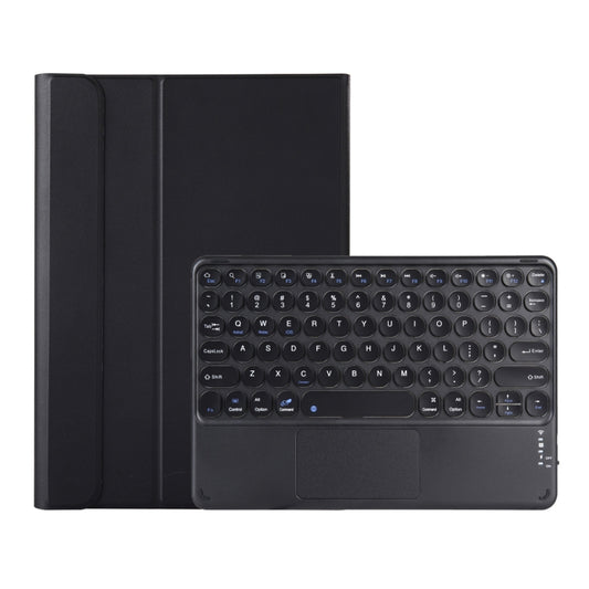 Black Bluetooth keyboard case with fold cover and built-in trackpad, keyboard visible