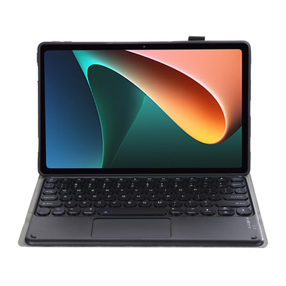 Gray Bluetooth keyboard case with fold cover and trackpad, tablet-style display on