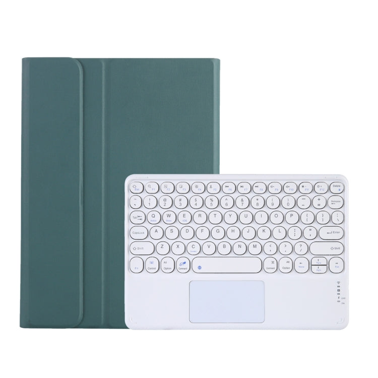 Teal Bluetooth keyboard case with fold cover and trackpad, white keyboard layout