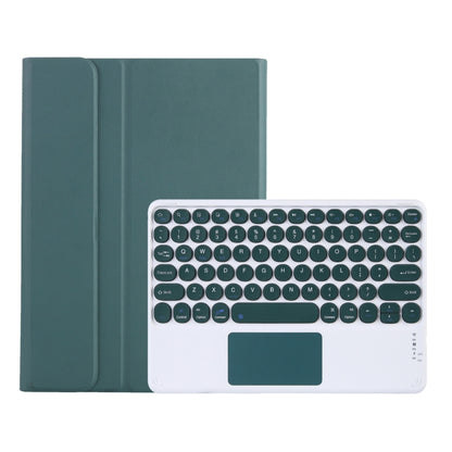 Dark teal Bluetooth keyboard case with fold cover and trackpad, compact keyboard layout