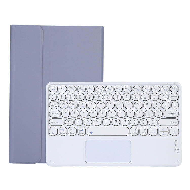 Light blue Bluetooth keyboard case with fold cover and trackpad, white keyboard shown
