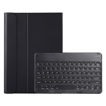 Black leather-look keyboard case with matching cover and round keycaps, with stand holder
