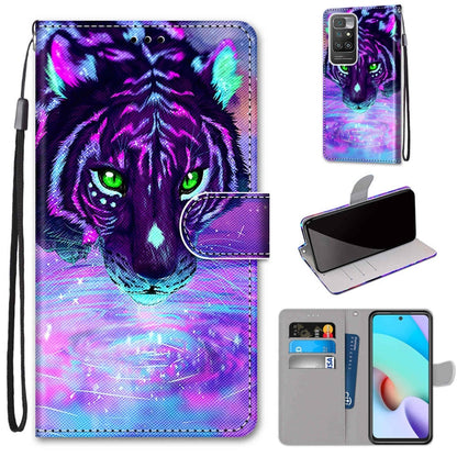 Purple cat face PU leather wallet flip case with magnetic clasp and wrist strap.
