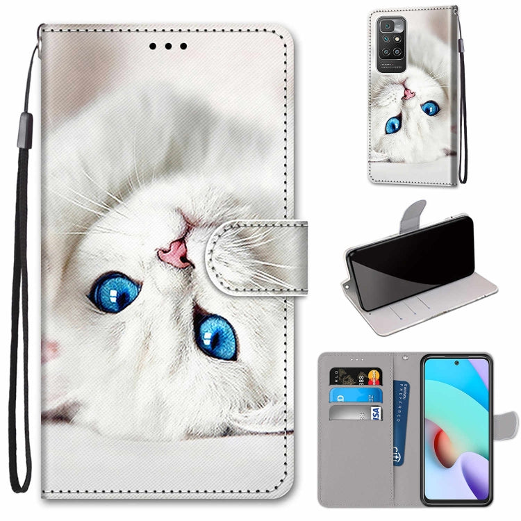 Flip PU leather phone wallet case with card slots and lanyard; white cat pattern.