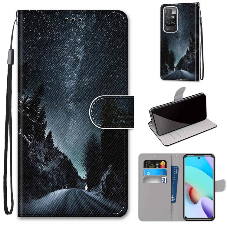 Flip PU leather phone wallet case with card slots and lanyard; dark mountain forest pattern.