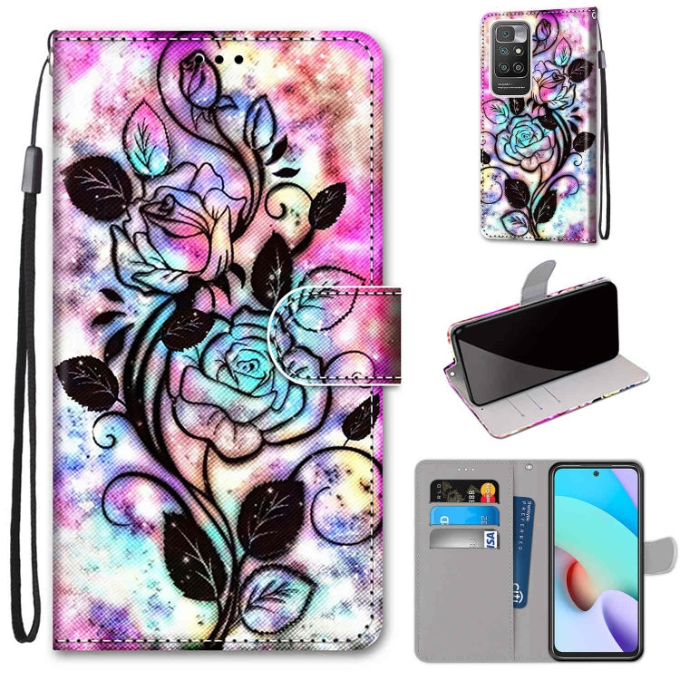 Flip PU leather phone wallet case with card slots and lanyard; colorful floral pattern.