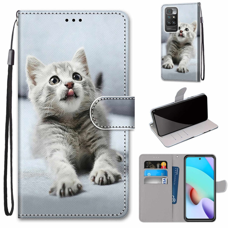 Flip PU leather phone wallet case with card slots and lanyard; white cat face pattern.