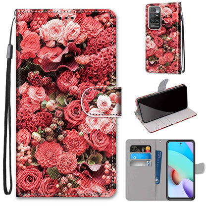 Flip PU leather phone wallet case with card slots and lanyard; red roses pattern.