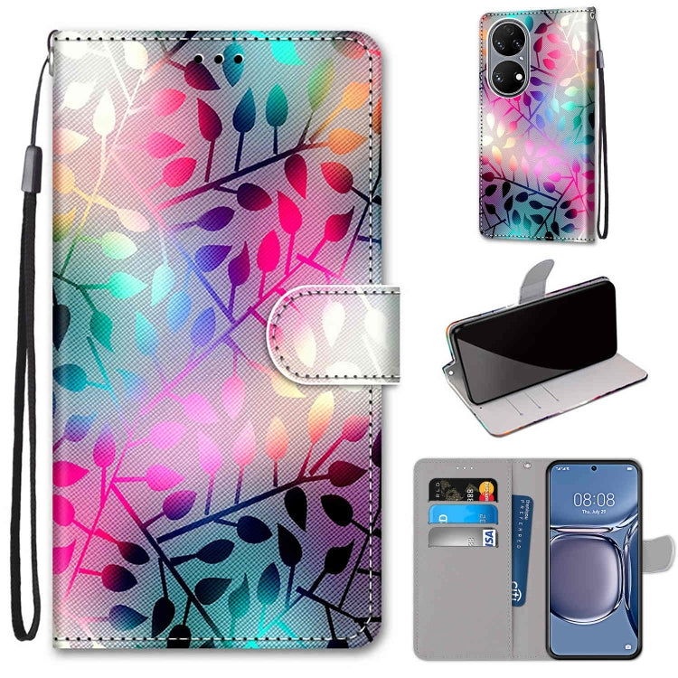 Flip PU leather phone case with wrist strap, card slots, and multicolor floral graffiti pattern