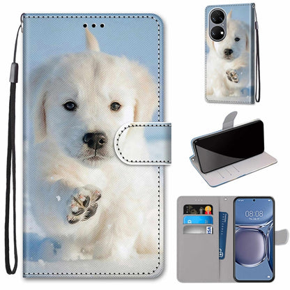 Phone wallet case with lanyard, faux leather, dog portrait design, flip cover with card slot.