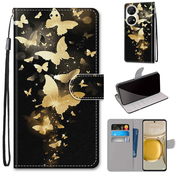 Black butterfly flip phone wallet case with card slots, PU leather, wrist strap, holder